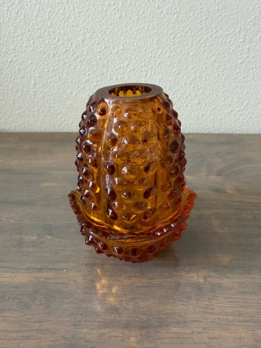 Vintage Fenton Amber Hobnail Glass Fairy Lamp 2 Pieces Great Condition 5"